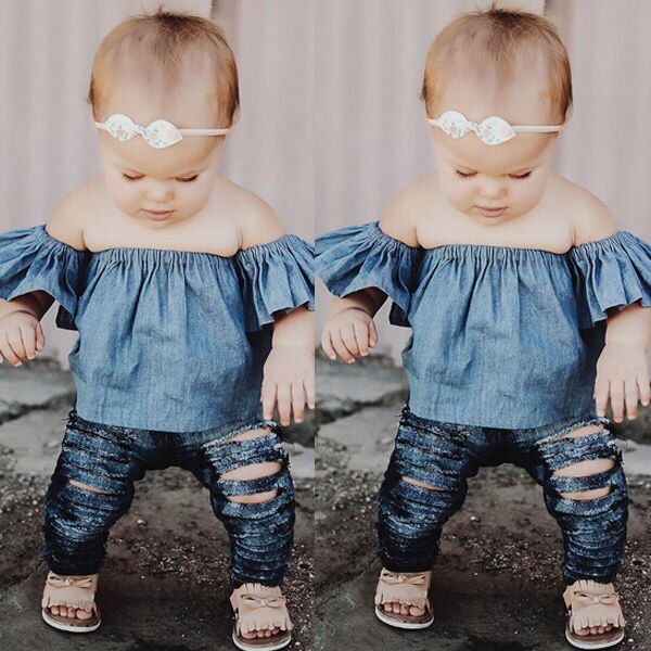 Peuters kinderen baby meisjes kleding tops truien korte mouwen t-shirts off shoulder t-shirts meisjeskleding