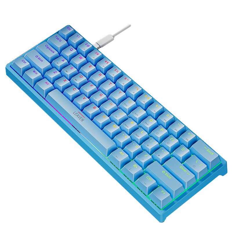 Mini gaming mekanisk tastatur 61 taster type-c blå switch rgb lys justerbar ergonomi kablet tastatur til gamer bærbar pc