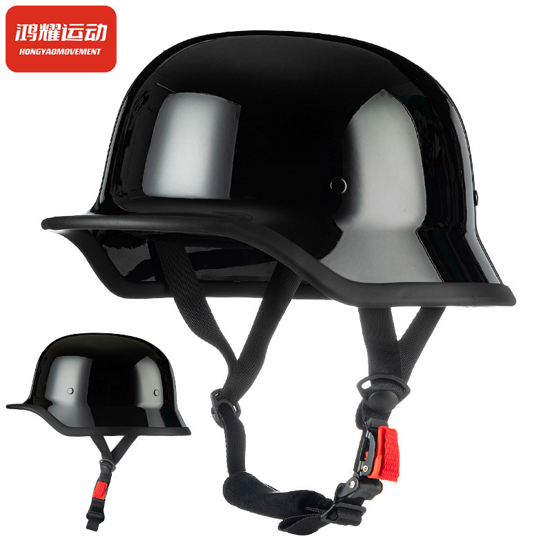 Klassischer deutscher vintage-motorradhelm, retro-halbgesichtshelm für damen und herren, dot-geprüft: Schwarz / Xxl