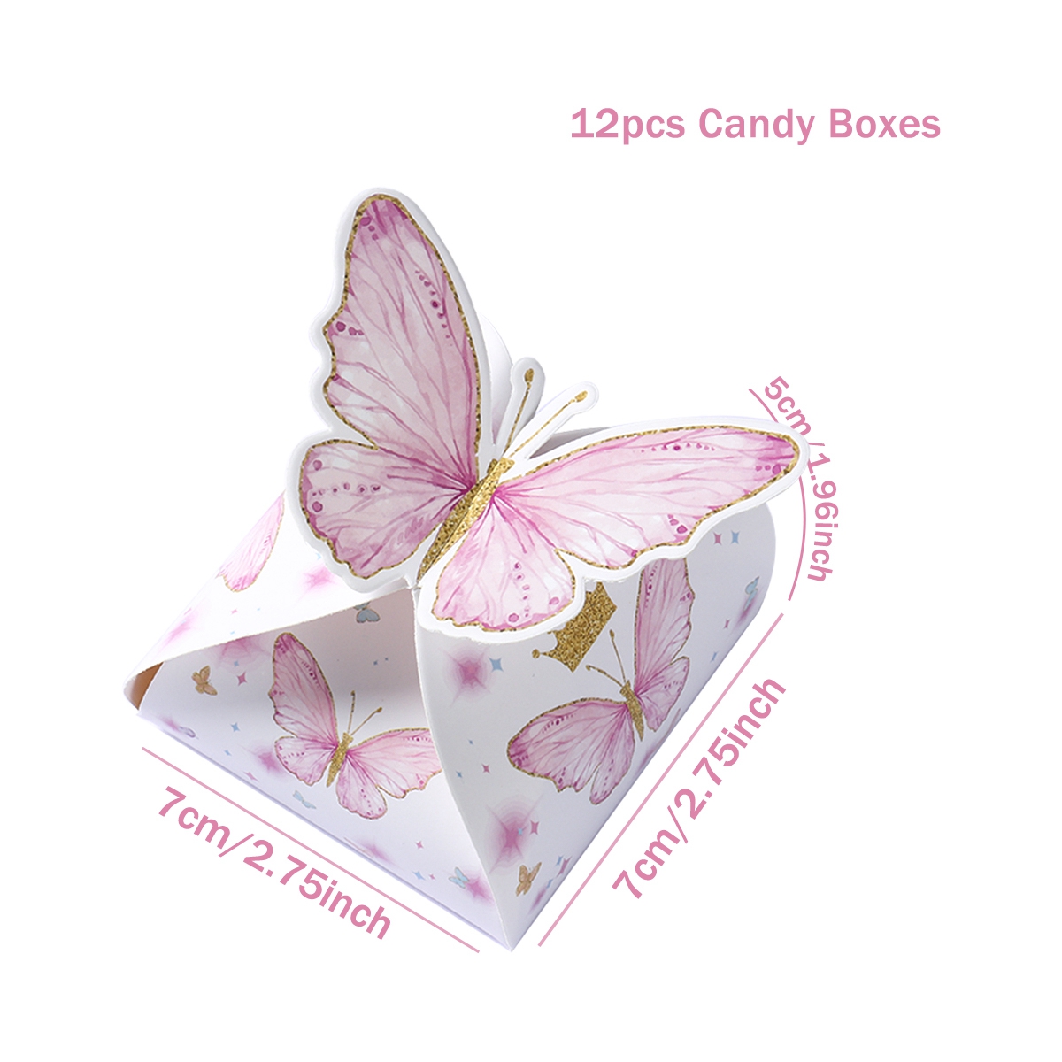 12 Stück Süßigkeiten-Geschenkbox, lila, rosa Schmetterling, Geburtstagsparty-Dekorationen, Hochzeitszubehör, Babyparty, Schokolade, Kekse, Geschenkbox, Tasche: Licht Gelb