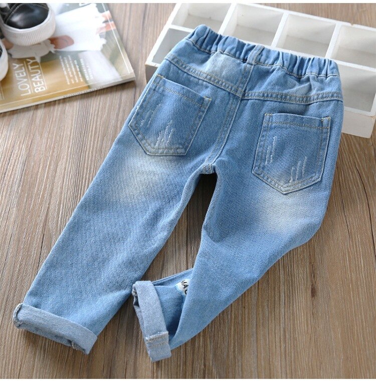 Children's jeans spring autumn baby girls jeans children Bunny cartoon pattern pants Hole jeans kid casual pants retail 3-8T
