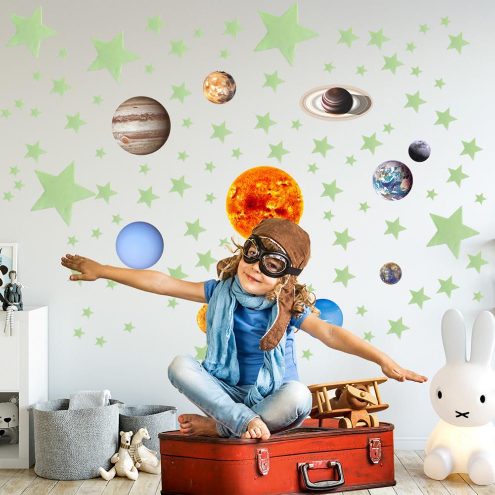 1 Set Delicate Nice-looking	Wall Sticker Fluorescent PVC Glow Luminous Self-adhesive Star Planet Shape Decal for Living Room