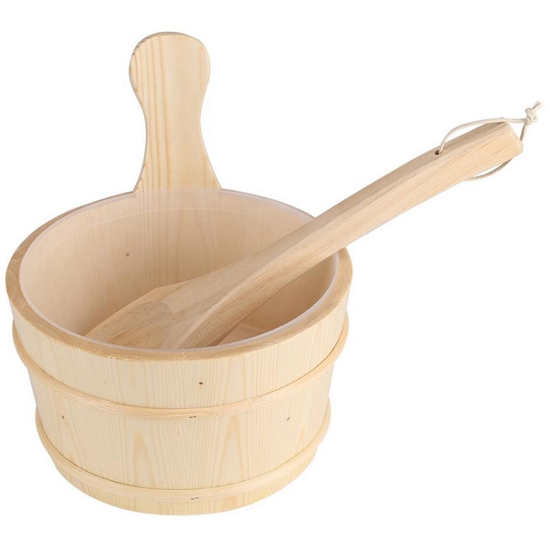 Seau en bois naturel de salle de bains + ensemble de louche pour des accessoires de salle de bains de Spa de Sauna: Default Title