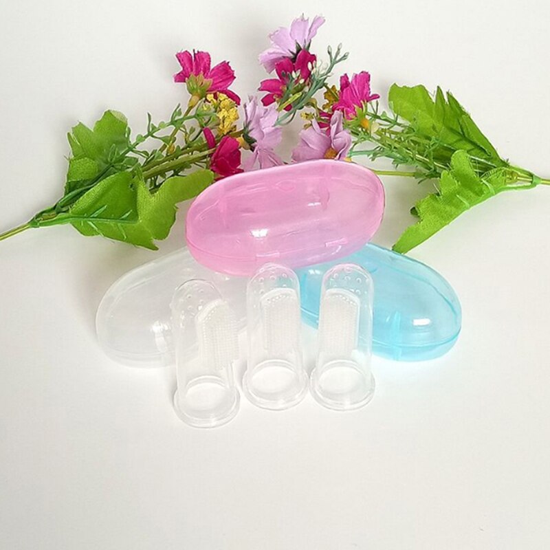 Silicone escova de dentes + caixa bebê dedo escova de dentes crianças limpo macio silicone infantil escova de limpeza de borracha do bebê