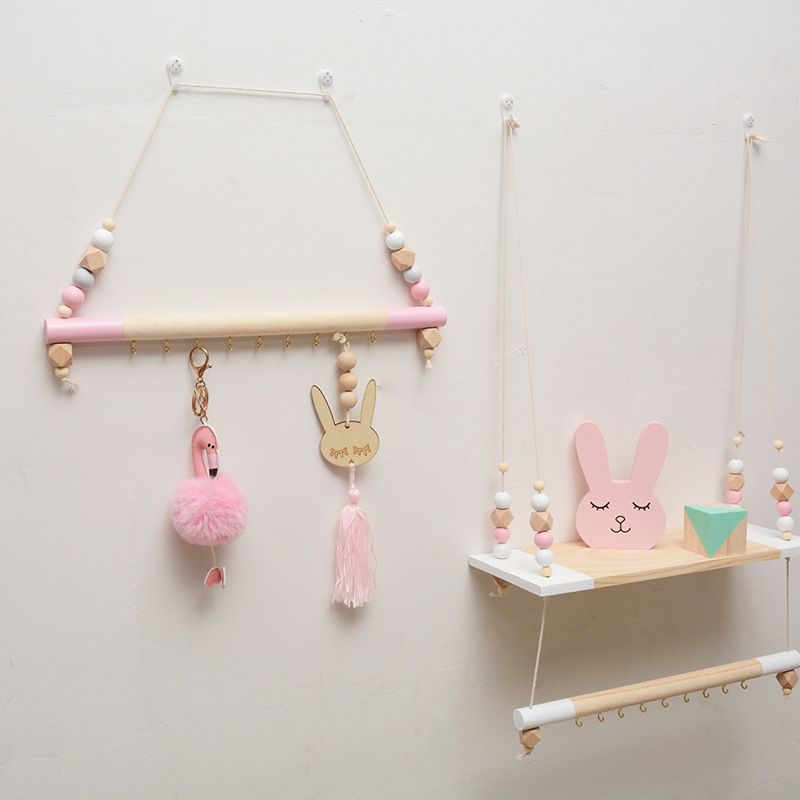 Perchero de madera nórdico INS, perchero con cuentas colgantes para pared, habitación de decoración para niños, ropa, sombrero, manualidad casera para fotografía