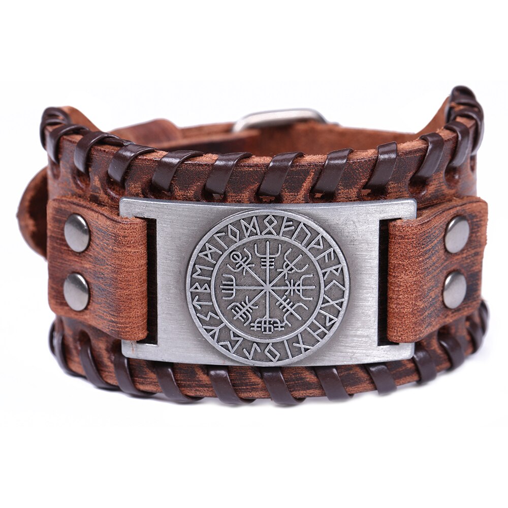 LIKGREAT Vintage Charm Wide Leather Bracelet Men Punk Braided Rope Alloy Cuff Bangle Male Wristband Viking Bracelet Mens Jewelry: 572-9