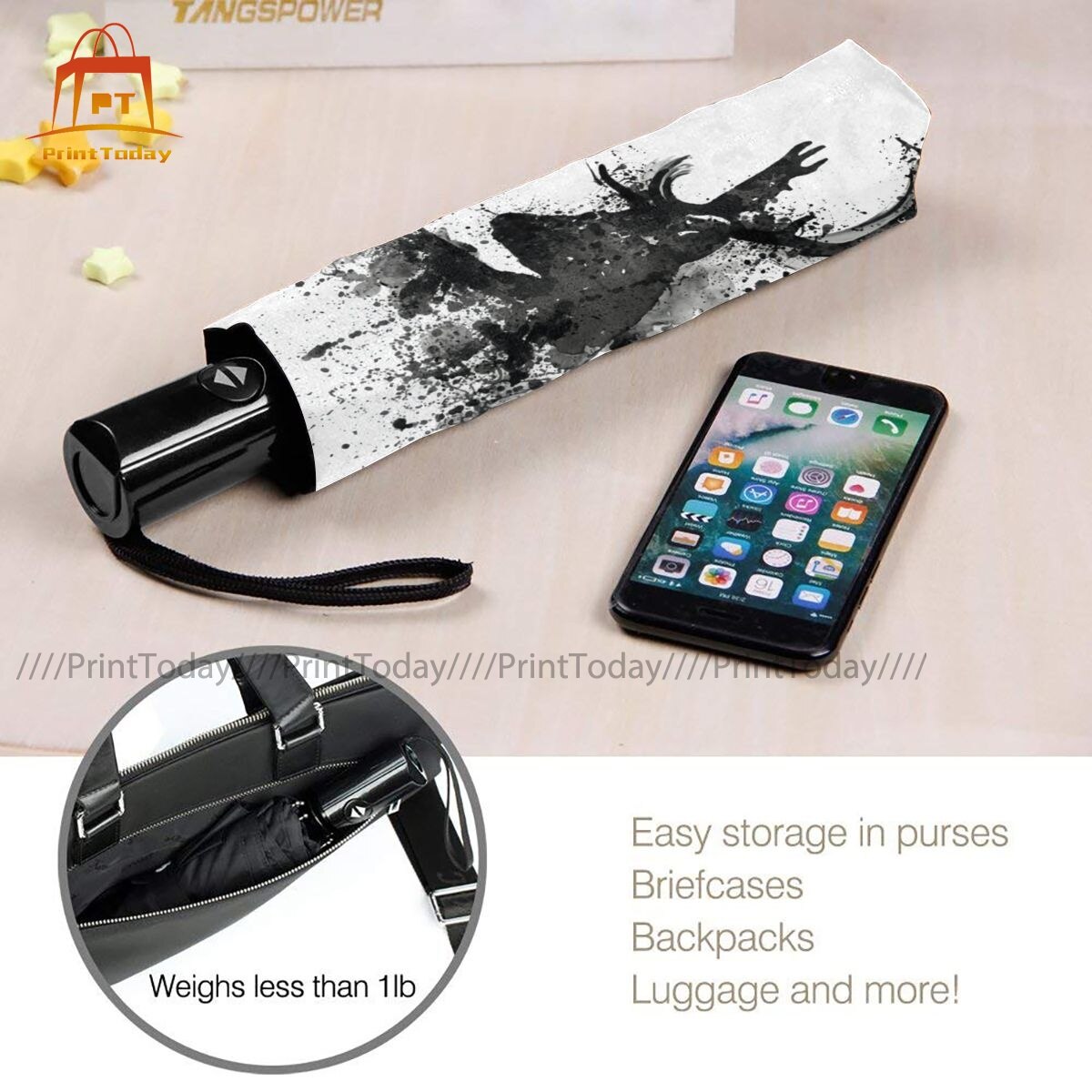 Deer Head Umbrella Auto Wind Proof Umbrella Beautiful Print Beach Compact Umbrella