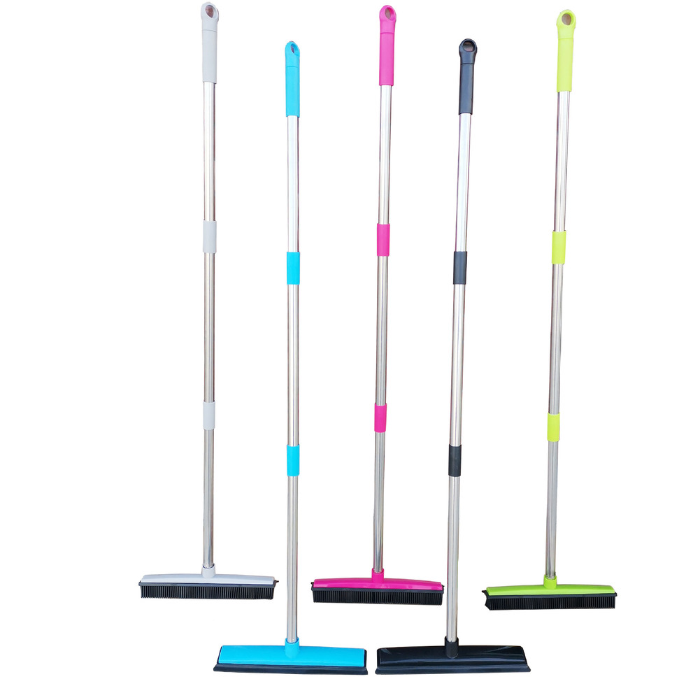 Escova de chão de borracha para pelos de animais de estimação, para tapete, removedor de pelos de cães com rodo embutido, vassoura de silicone, limpeza
