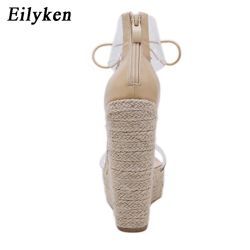 Eilyken pvc genomskinliga sandaler skor spänne rem fritidsplattform kilar dam sandaler högklackat 15cm skor