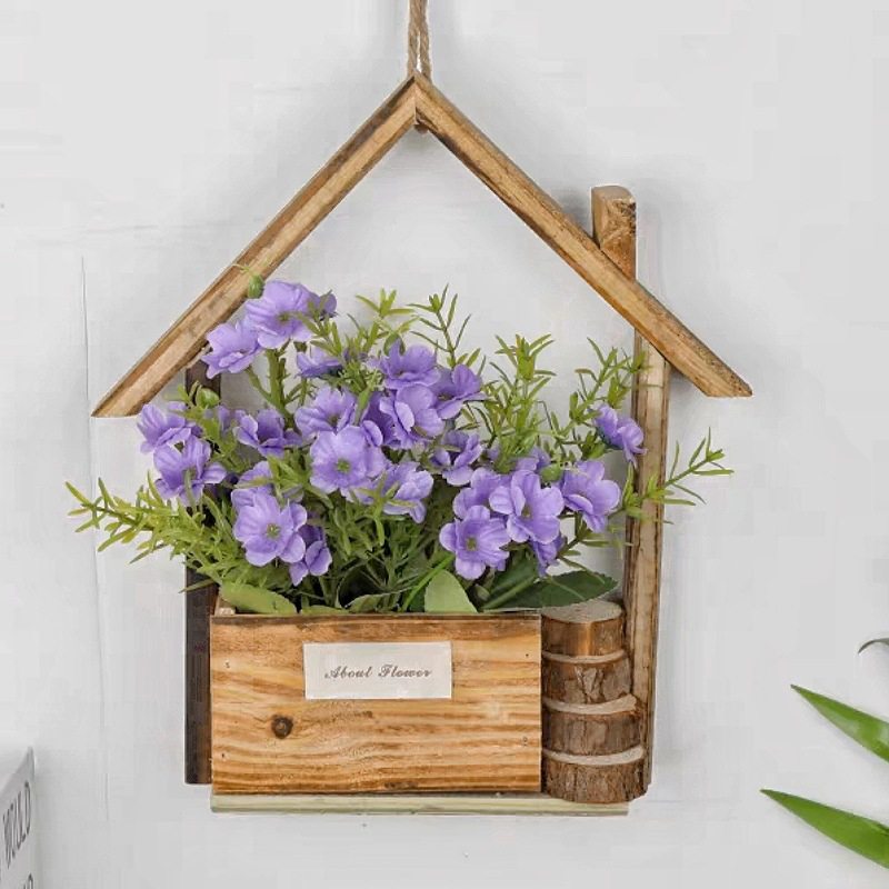 Creatieve Houten Huisvormige Muur Opknoping Decor Bloemenmanden Bloemen Plant Pot Container Woonkamer Home Decoraties Ambachten