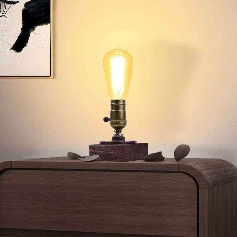 Vintage Wooden Base Industrial Single Socket Table Bulb) (No Bar Bedside Lamp Lamp Desk Light Base G4H1