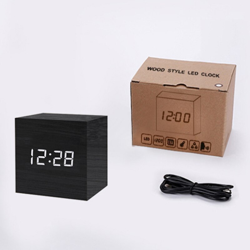 Alarm Clock LED Wooden Watch Table Voice Control USB/AAA Powered Digital Desktop Clocks Home Decor