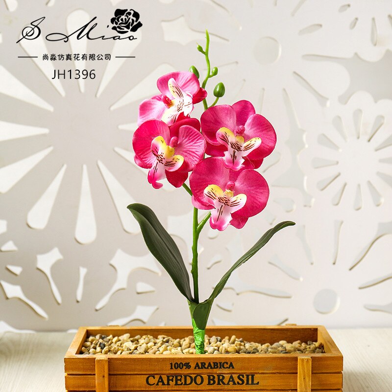 Fleurs d'orchidées papillons artificielles, 3/4/5 têtes, pour décorer la maison et le jardin, ornement de chambre à coucher de bureau, Table de bureau, bonsaï: 4Heads Rose Red