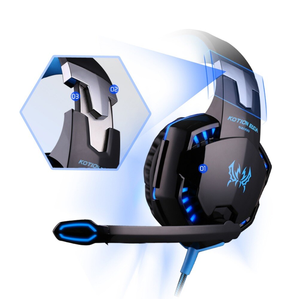 KOTION EACH G2000/G9000, auriculares de juego de graves profundos equipo estéreo, auriculares con micrófono, luz LED, PC, Gamer