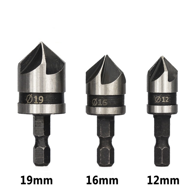 1/3/6pcs 82Degrees Chamfer Drill Bit Set 12/16/19mm 5Flute Woodworking Drill Bit Cutter Countersink Drill Bit Set Metal Drilling