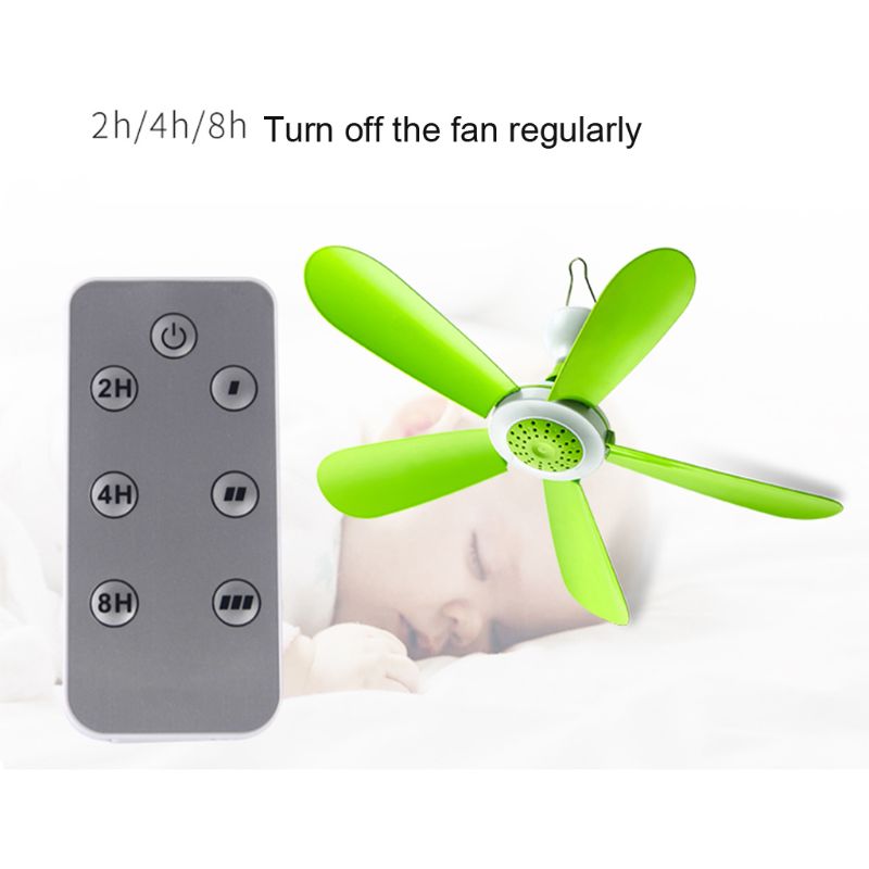 5W Remote Control Timing USB Ceiling Fan Air Cooler USB Fans for Bed Camping Outdoor Hanging Camper Tents Hanger Fan U1JE