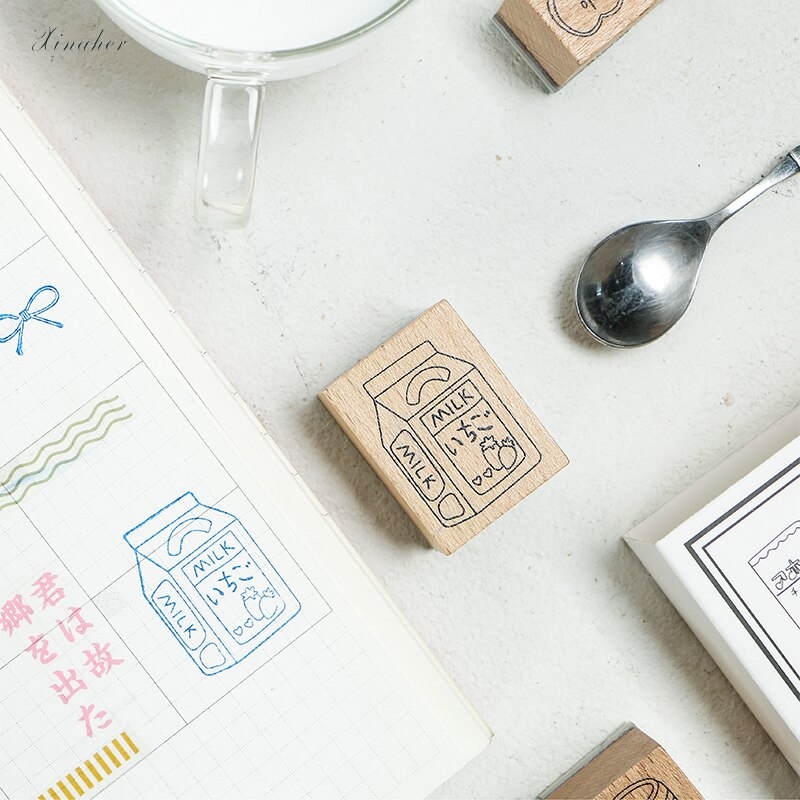 XINAHER 16 stks/set cake drankjes voedsel stempel DIY houten stempels voor scrapbooking briefpapier scrapbooking standaard stempel