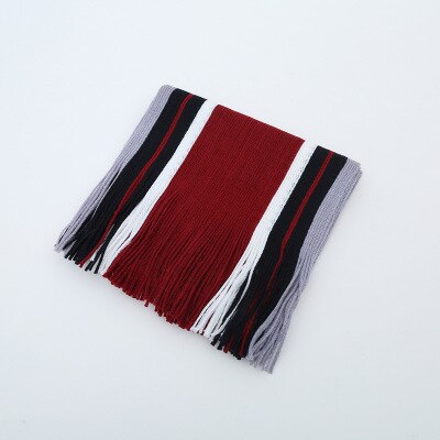 Hommes écharpe hiver rayé tricot Long châle enveloppement col foulards pour hommes décontracté gland Pashmina Tippet Simple étole: Striped Burgundy