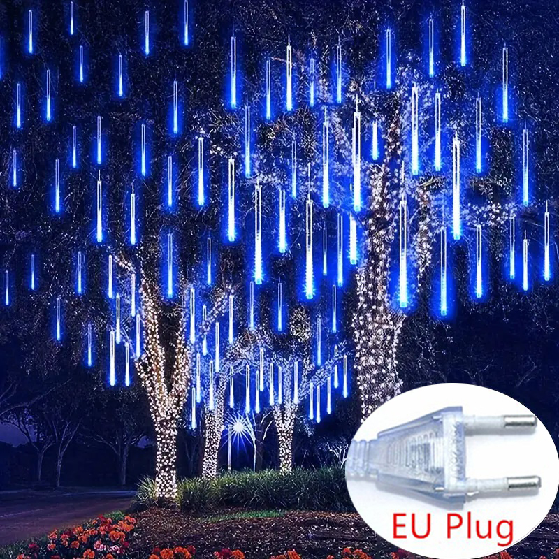 Outdoor EU Plug Meteor Shower Lights Falling Rain Fairy String Lights for Christmas Party Garden Decorations