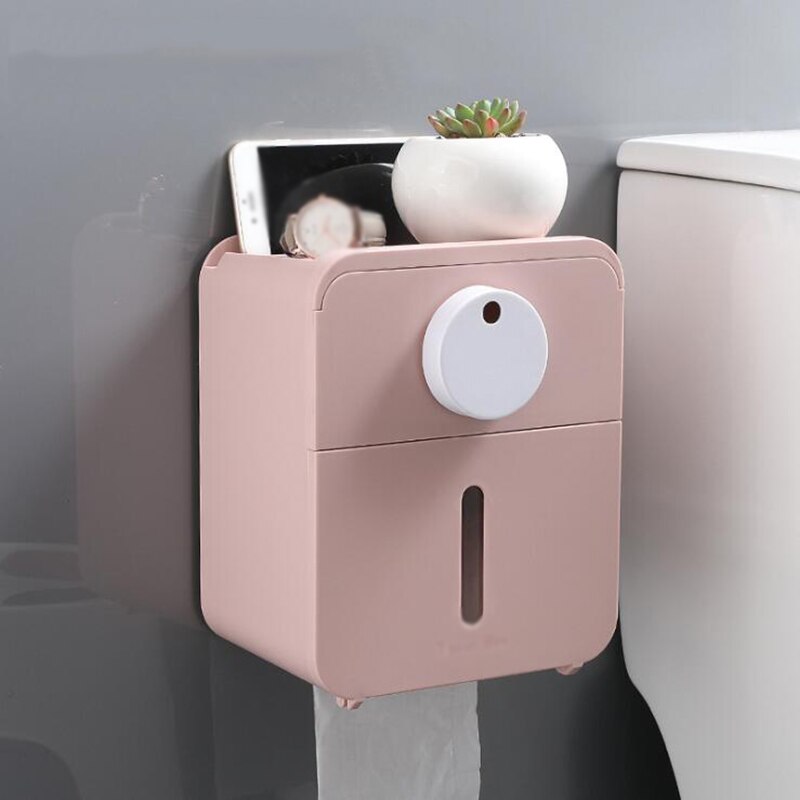 Toilet Roll Holder Waterproof Paper Towel Holder Wall Mounted Wc Roll Paper Stand Case Tube Storage Box Bathroom Accessories: pink