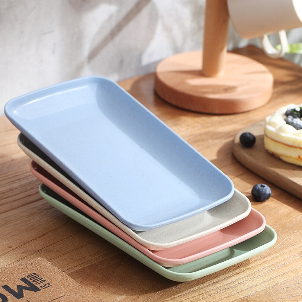 4pcs Dishes Household Dinner Plate Food Plate Microwave Oven Available Eco-Friendly Home Kitchen Utensils Pink Green Blue Beige