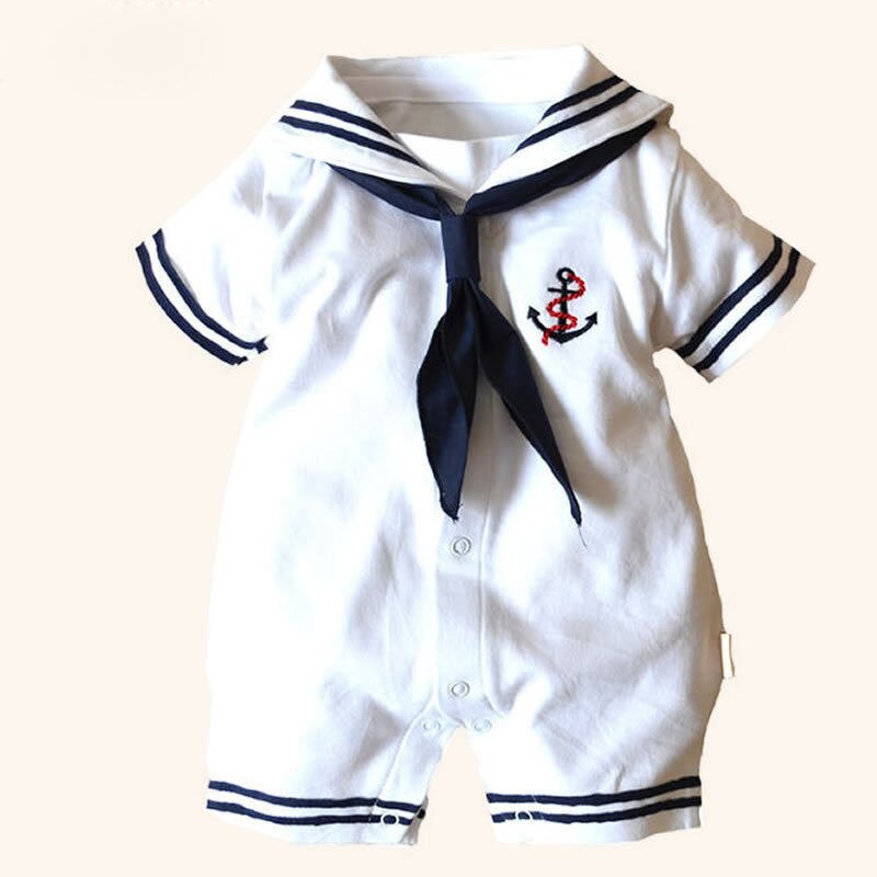 Peuter Baby Boy Kleding Sailor Navy Wind Stijl Romper Korte Mouw Jumpsuit Kostuums Zomer Outfits Voor 4-18Months