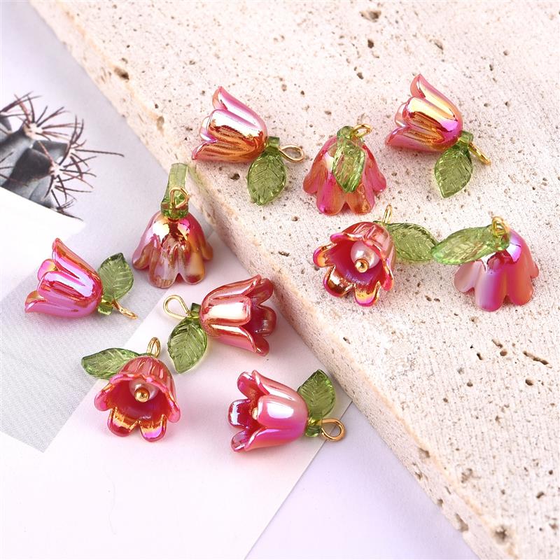 10/100 pz Perla Campana Orchidea Ciondolo Stereoscopico Foglia Fiore Adatto per Collana FAI DA TE Braccialetto Portachiavi Accessori di Gioielli: Rhodium d'imitazione placcato