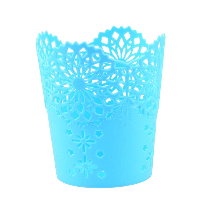 Pot de fleurs en dentelle | Ajouré support de rangement de bureau pour stylos brosses de maquillage, Vase de fleurs: Blue