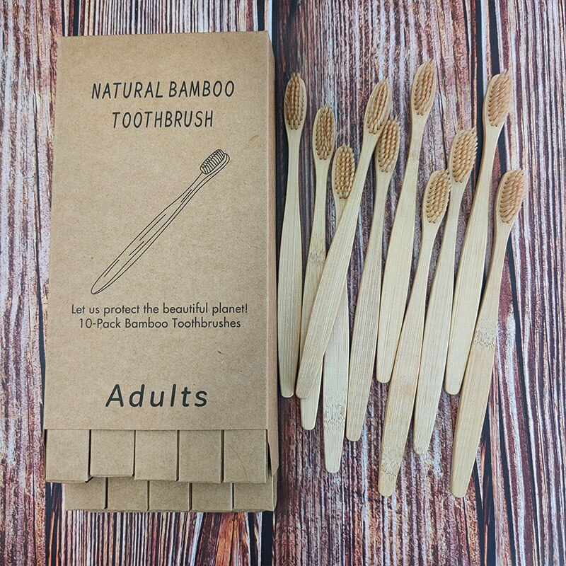 10pcs mixed color bamboo toothbrush Eco Friendly wooden Tooth Brush Soft Tip Charcoal adults oral care with box: 1167-M-1