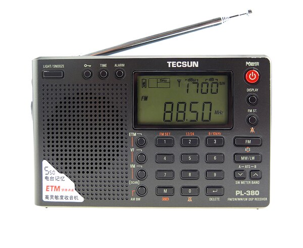 Tecsun PL-380 Full Band Radio Digital Demodulation Stereo PLL Portable Radio FM /LW/SW/MW DSP Receiver Internet Radio: Black