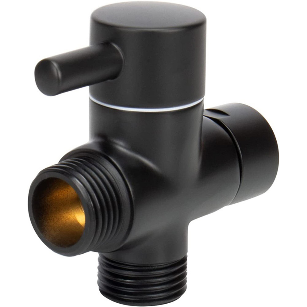 Válvula desviadora de latón de 3 vías G1/2 pulgadas, convertidor adaptador en T negro para conector de grifo de agua de ducha, separador de agua para grifo de baño