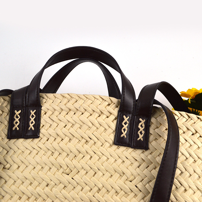 Weave Straw Female Tote Bags 2022 Summer Women's Handbags Contrast Color Shoulder Bags Vacation Ladies Travel Straw Bag