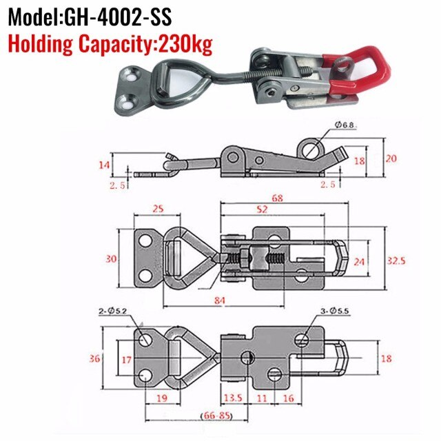1PC Toggle Catch Latch Adjustable Cabinet Boxes Case Catch Metal Toggle Clamp Clamps Hand Heavy Duty Tooling Accessory: GH 4002SS