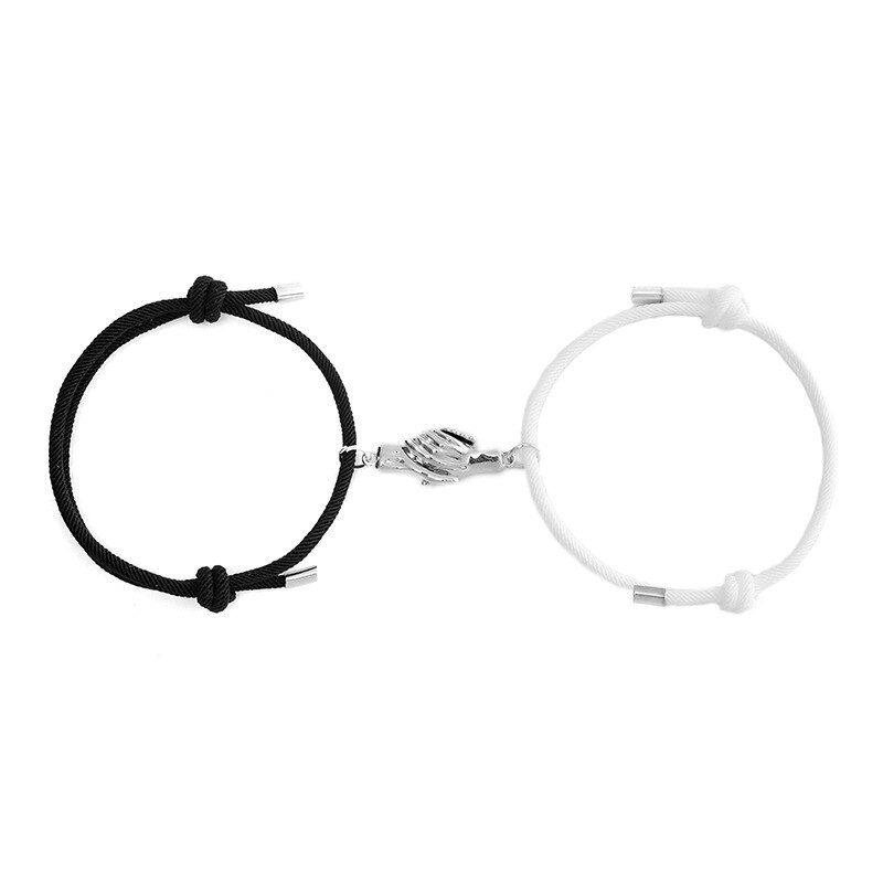 2 paia/pz braccialetto magnete di Design a forma di mano braccialetto intrecciato alla moda in corda di milano bracciale regolabile abbinato coppia gioielli Bijoux: Black White