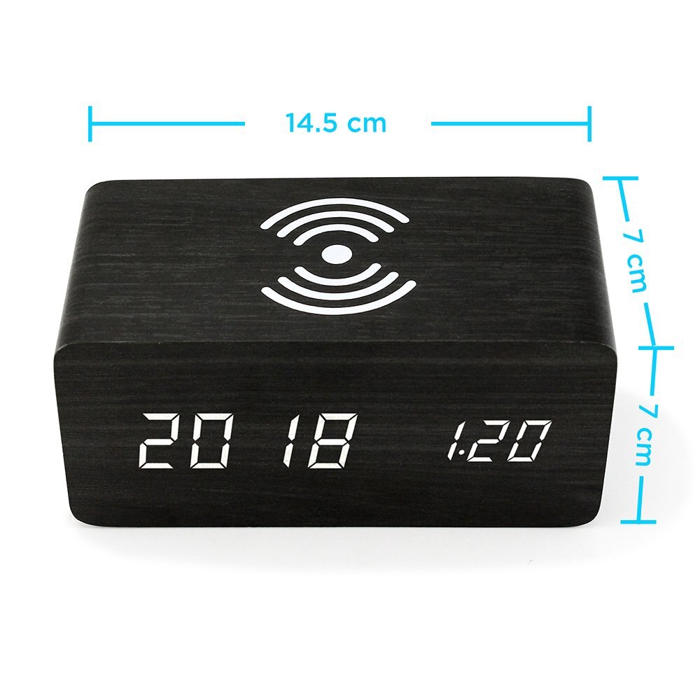 Wooden Alarm Clock With Qi Wireless Charging Pad Compatible With For Iphone Samsung Wood Led Digital Clock Sound Control Funct