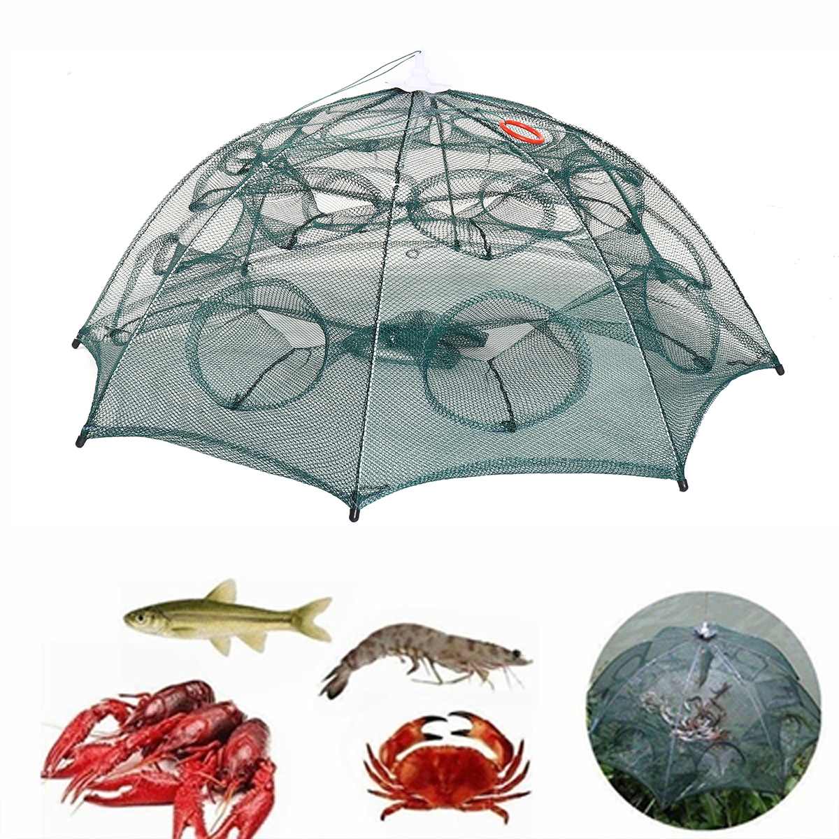 4-20 Holes Automatic Fishing Net Shrimp Cage Folded Fish Network Casting Nets Crayfish Shrimp Catcher Tank Trap Cages Mesh