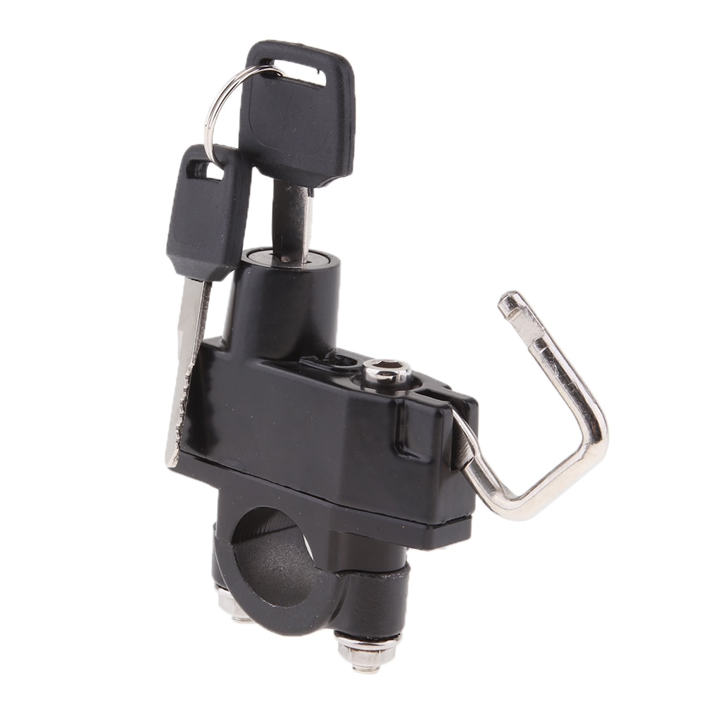 Helmet Lock Mount Hook with 2 Keys for Motorcycle 7/8 inch 22mm Handlebar Tubing (Black)