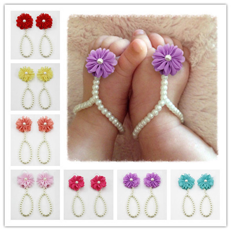 Anklet Ankle Chain 1Pair Pearl Bracelet Chiffon Barefoot Toddler Foot Flower Beach Sandals Jewelry Leg girl baby accesorios