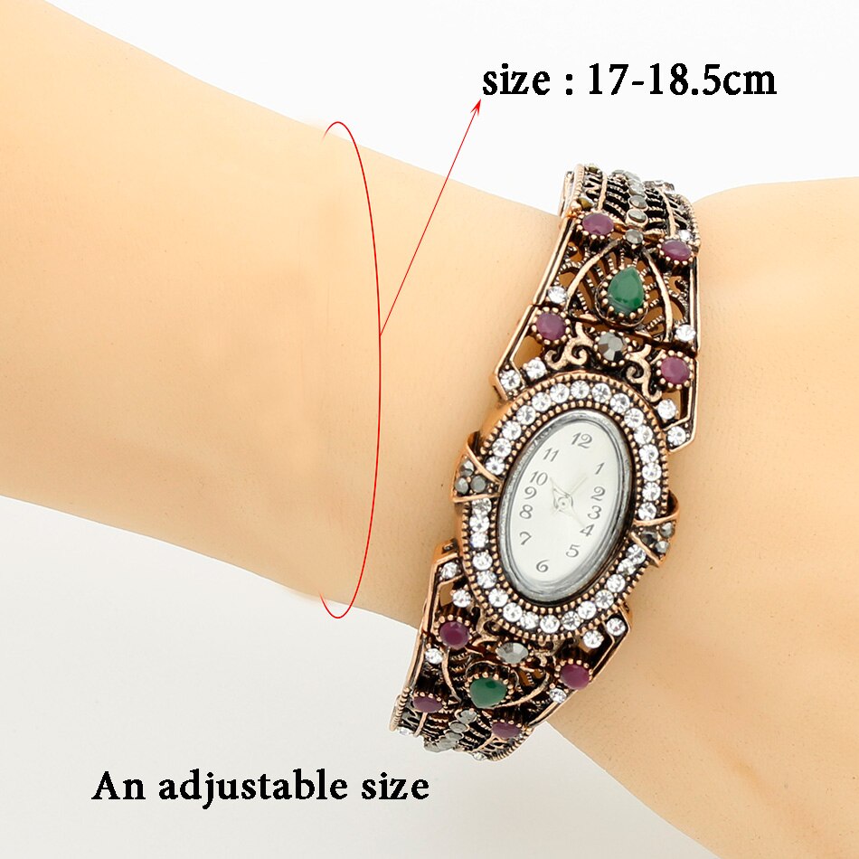 Vintage Turkse Polshorloge Bangle Sieraden Vrouwen Ronde Bloem Quartz Horloge Armband Antieke Kleur Aanpassen Grootte Egeïsche Zee Manchet