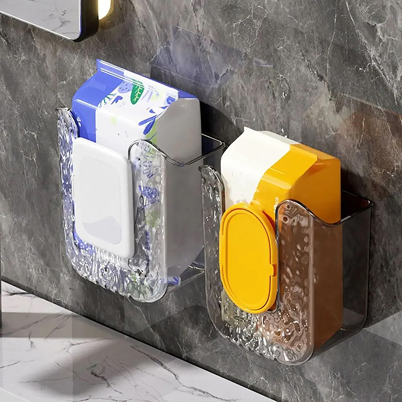 Plastic Wall-mounted Paper Towel Box Inverted No-punch Napkin Box Self-adhesive Space-saving Paper Towel Holder Bathroom