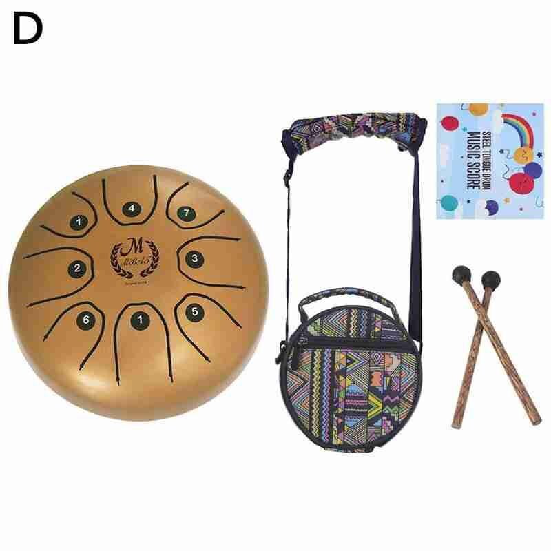 5.5 Inch Mini Worry Free Drum 8-tone Tongue Drum Steel Hand Pan Drum Percussion Instrument Carry Bag Ethereal Worry Free Drum: D