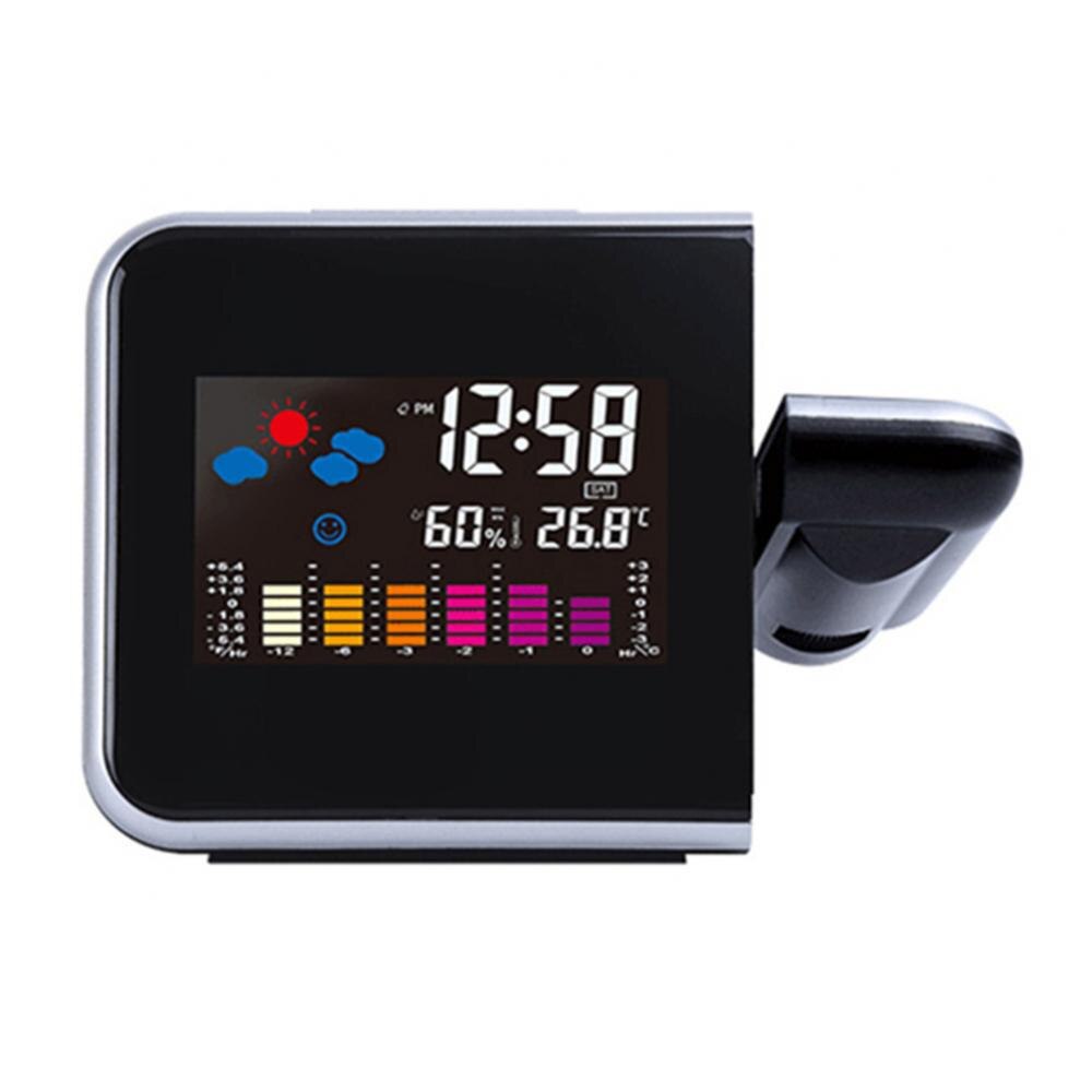 LED Color Screen LED Digital Alarm Clock Backlight Weather Projection Desktop Alarm Clock Home Office LED Desktop Digital Clock: black