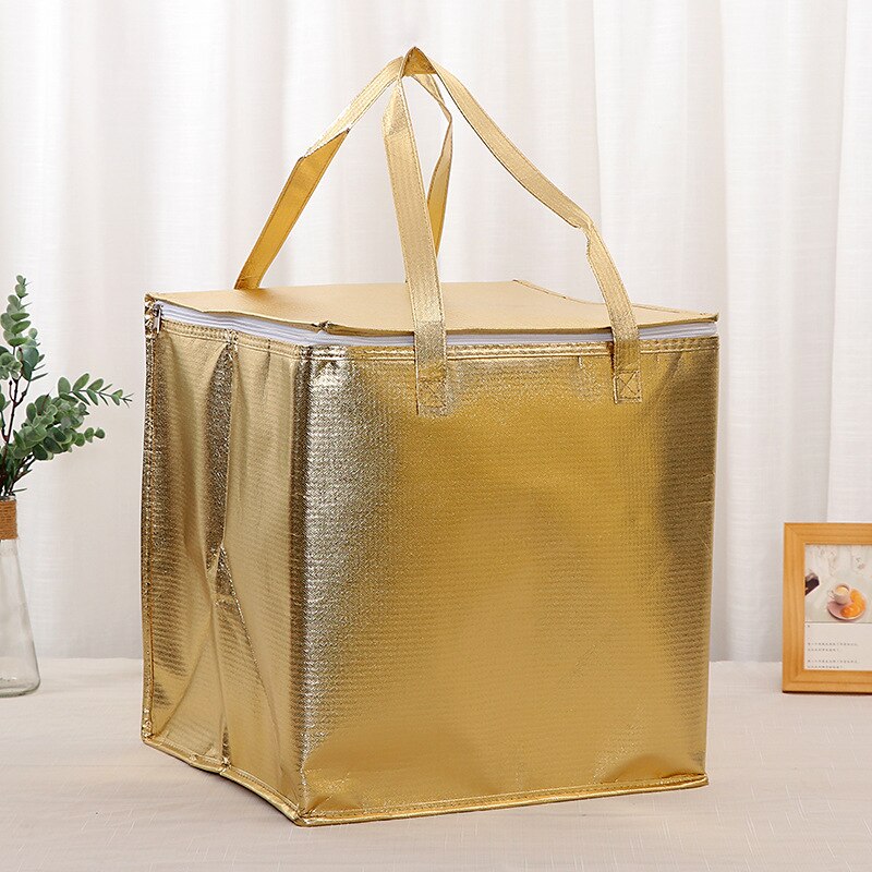 Gold Insulated Bag Thermal Cooler Picnic Foldable Ice Pack Portable Cake Carrier Food Pizza Insulation Lunch Bag