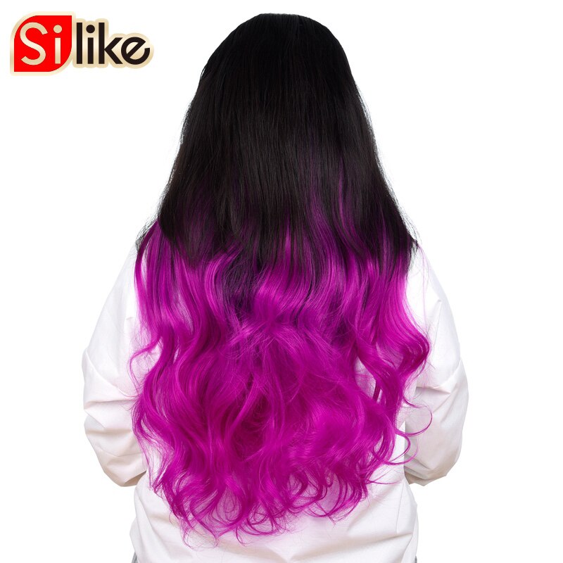 220g U Part Clips In Hair Upgrade Clip Hair Extension Synthetic Natural Wavy Hair Half Wig Blue Pink Grey: #1B/BUG/RED