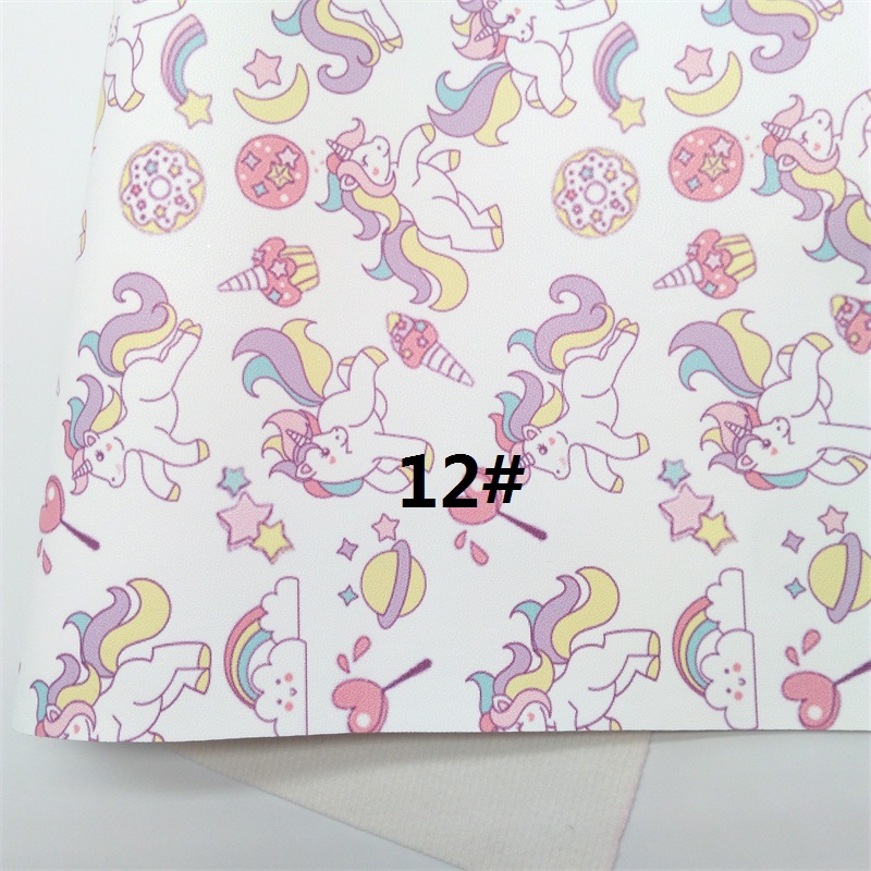 Unicorn Printed Synthetic Leather Faux Fabric Sheets Felt Backing Leather Sheets For Accessories Bows 21X29CM GM2167A