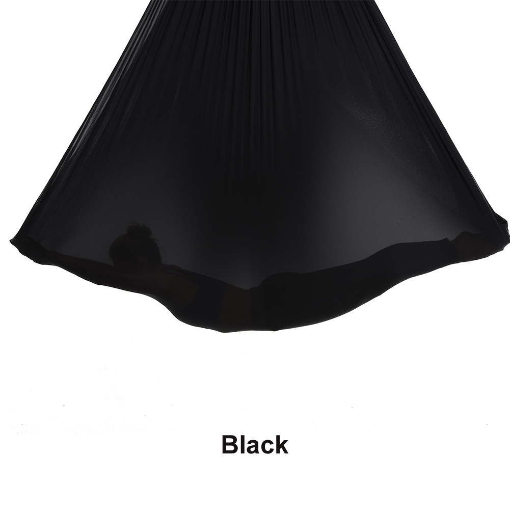 20 Color 5*2.8M Aerial Yoga Hammock Yoga Flying Swing Anti-gravity OR Yoga Belts Carabiner/Daisy Chain/Hanging Plate: black