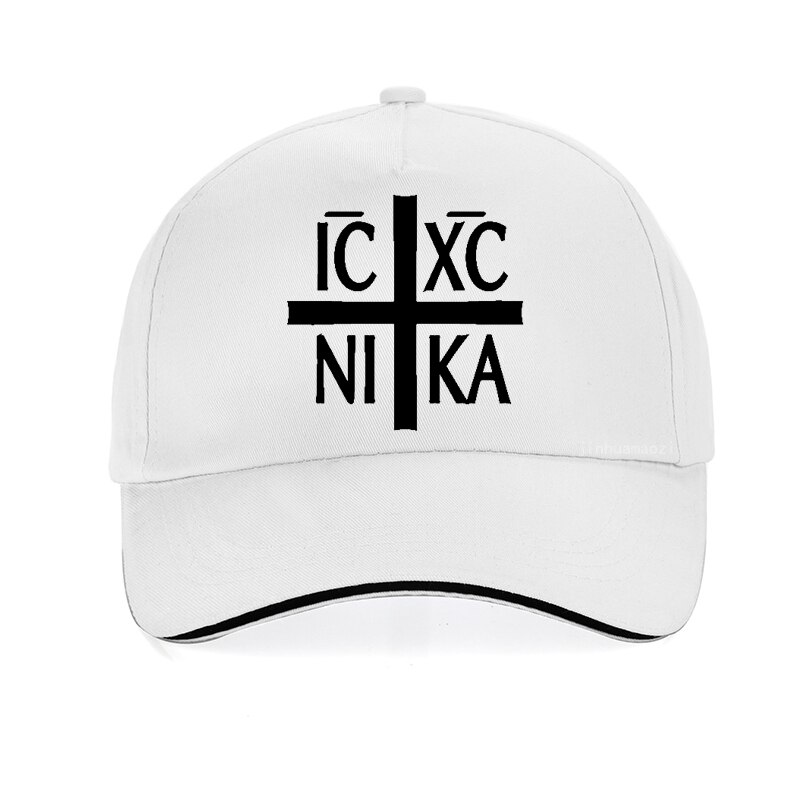 Ic xc nika ortodokse symbol print baseball cap sjove mænd hip hop cap sommer justerbare mænd kvinder snapback hat gorras hombre: Hvid