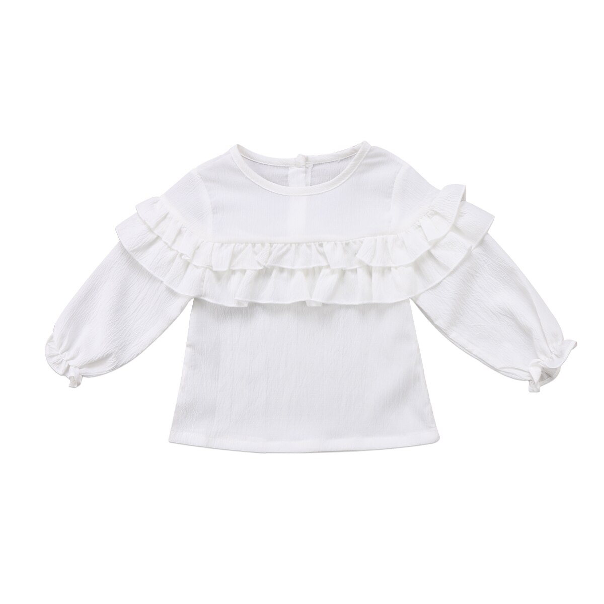 Del Bambino Del Bambino Della Ragazza Del Capretto Balza Camicia a Maniche Lunghe O-Collo Magliette E Camicette Camicetta Vestiti Della Camicia 3 Colori: WHITE / 24M