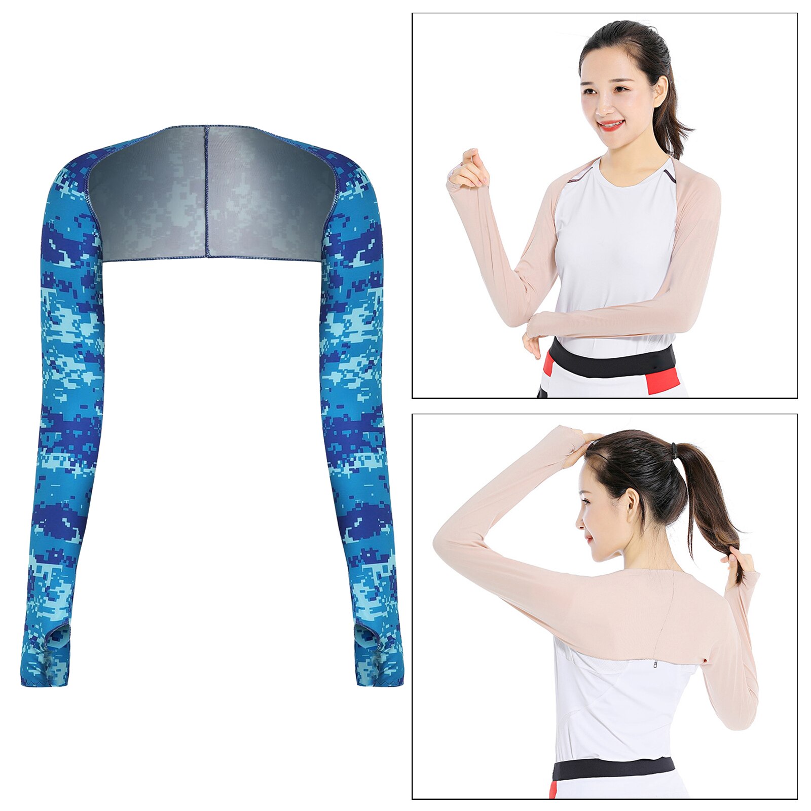 Cooling Shawl Arm Sleeves UV Protection Sun Protector with Finger Hole for Women Men Golfing Riding Outdoor Activities Accs: Camouflage Blue