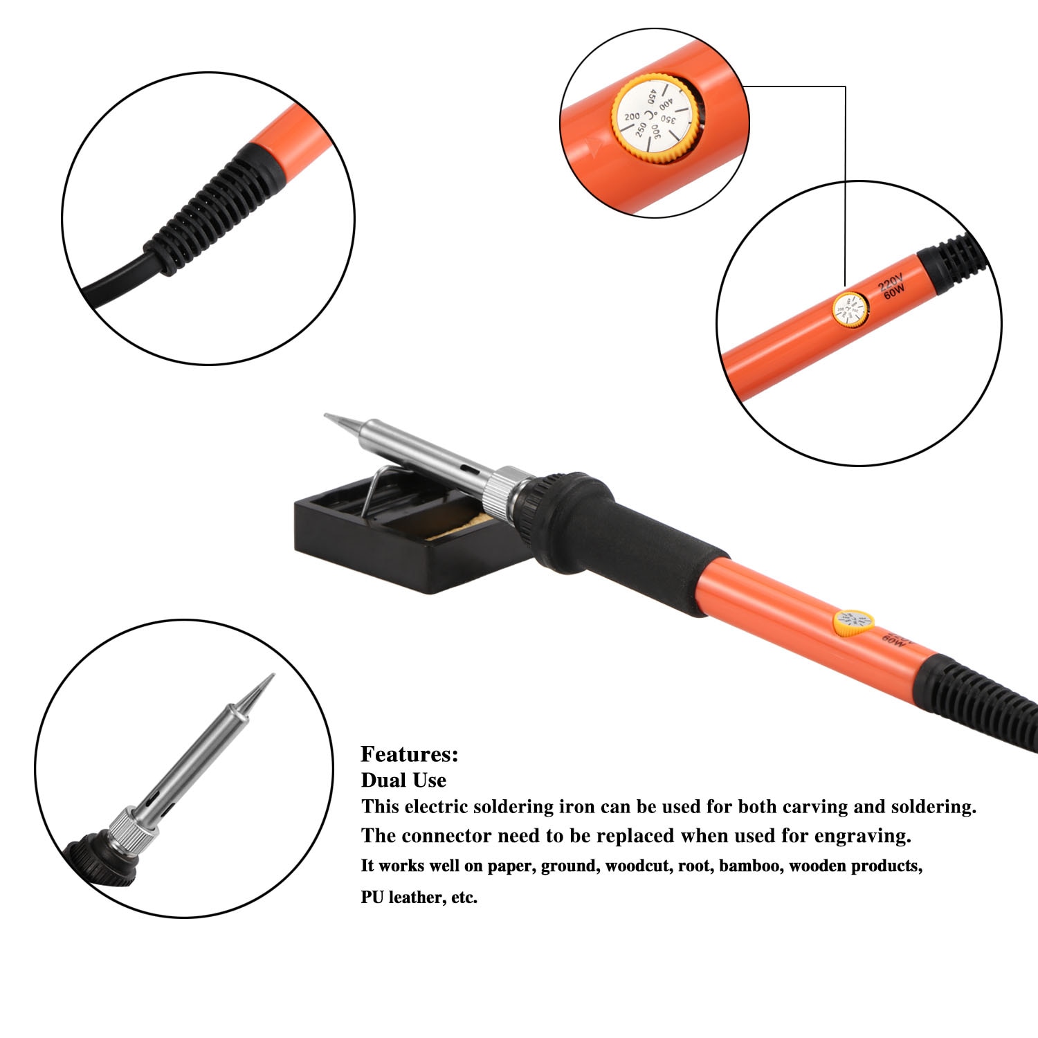 60W Electric soldering iron Wood Burning Kit Best Pyrography Pen Wood
